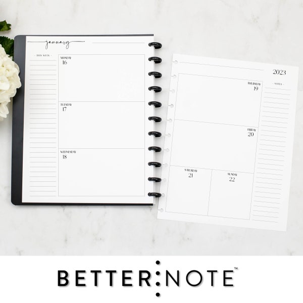 Weekly & Monthly HORIZONTAL Calendar for Discbound Planner, MODERN Font, Dated Calendar, Happy Planner, Junior, Letter, 12 months