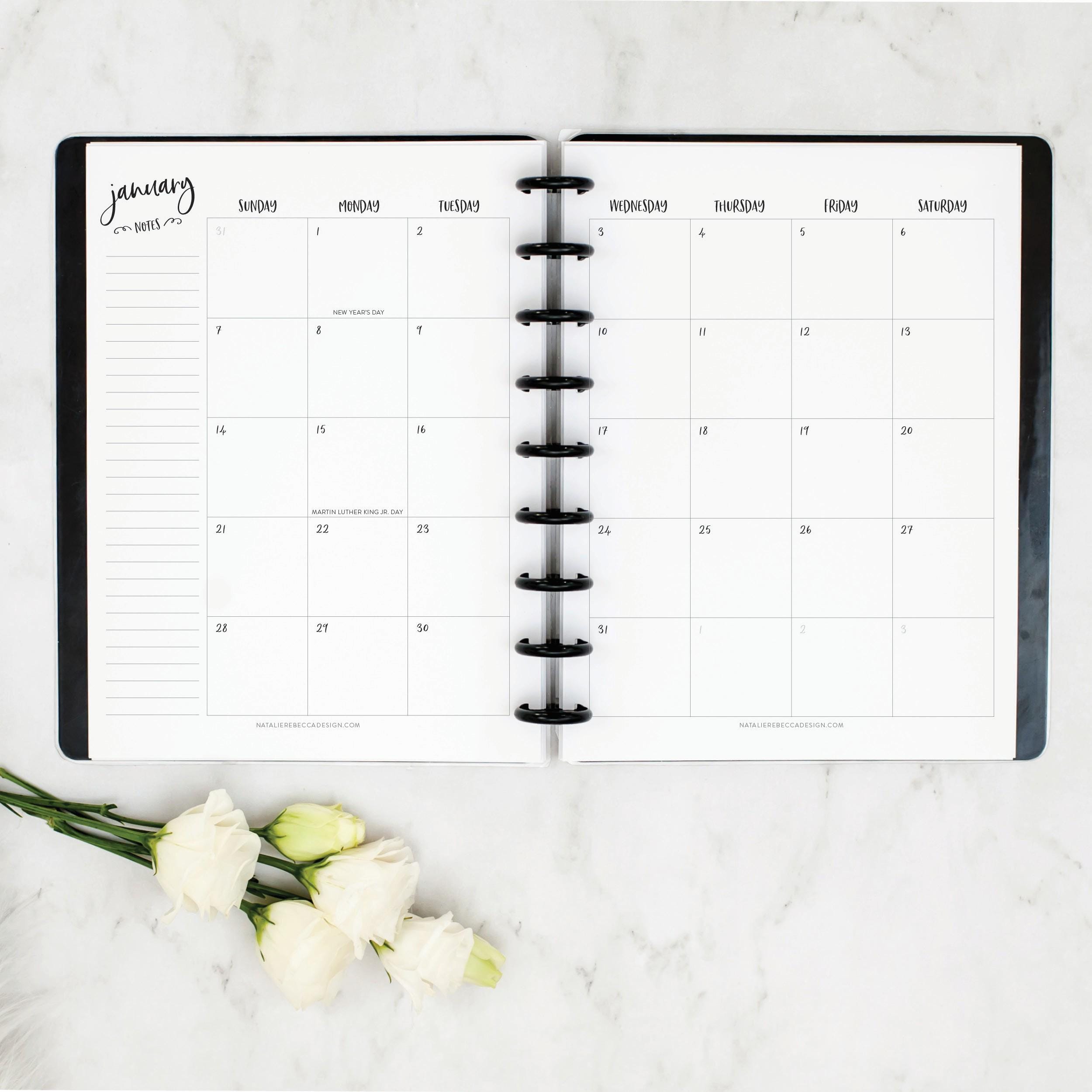 MONTHLY Dated Calendar Inserts, WHIMSY Font, Discbound Planner Pages - Etsy