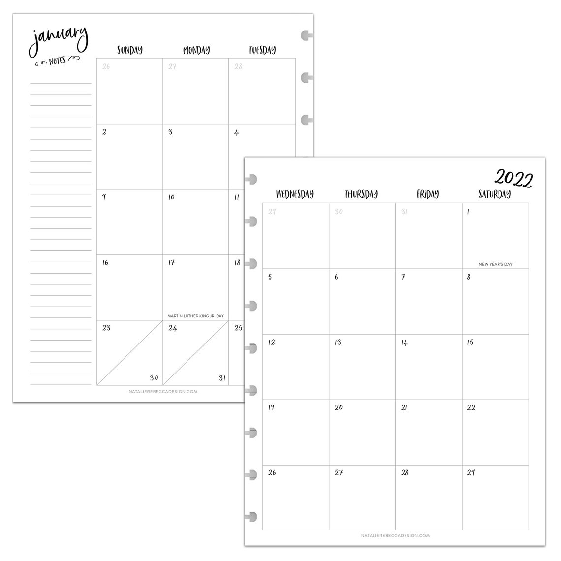 MONTHLY CALENDAR for Discbound Planners WHIMSY Font 12 Month | Etsy