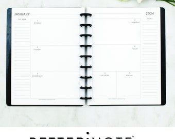 Weekly & Monthly HORIZONTAL Calendar for Discbound notebooks, CLASSIC Font, Dated Calendar, Happy Planner, Junior, Letter, 12 months