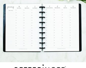 Weekly & Monthly HOURLY CALENDAR for Discbound Notebooks, MODERN Font, Happy Planner, Junior, Letter, Hourly, 12 months