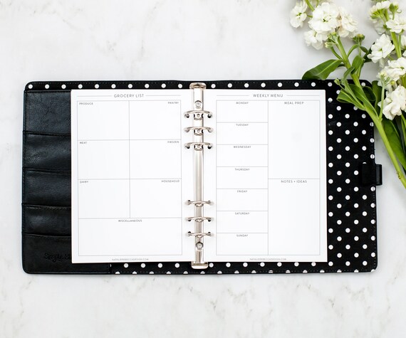 A5 Meal Planning Kit, Menu & Grocery Lists, Filofax A5 Planner Insert, Carpe Diem, Kikki K Medium Planer Printed Inserts, Meal Plan 6 mo