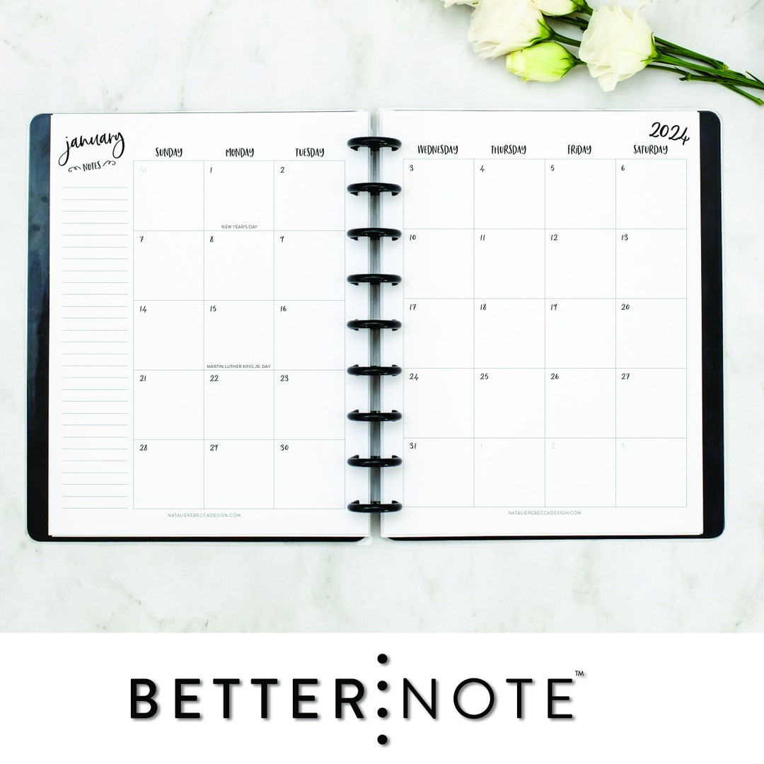 MONTHLY CALENDAR for Discbound Planners, WHIMSY Font, 12 Month Dated ...
