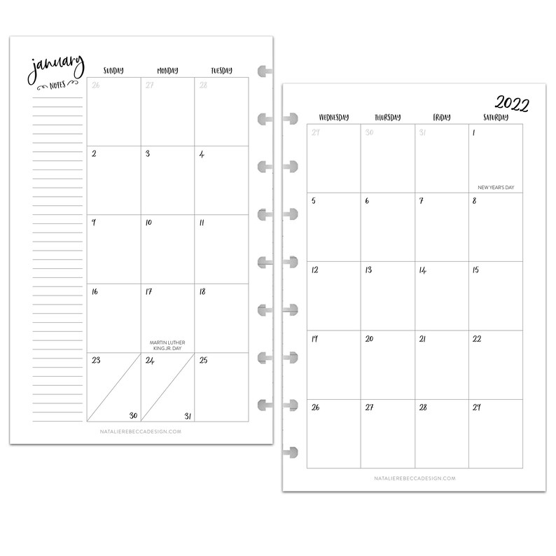 MONTHLY CALENDAR for Discbound Planners WHIMSY Font 12 Month | Etsy