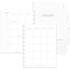 VERTICAL Calendar Inserts and Monthly DIVIDERS, CLASSIC Font, Disc Bound Planner Pages