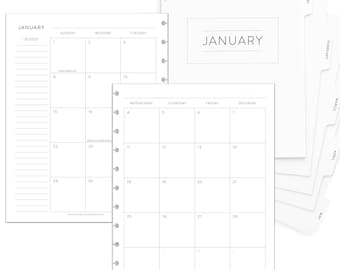 VERTICAL Calendar Inserts and Monthly DIVIDERS, CLASSIC Font, Disc Bound Planner Pages