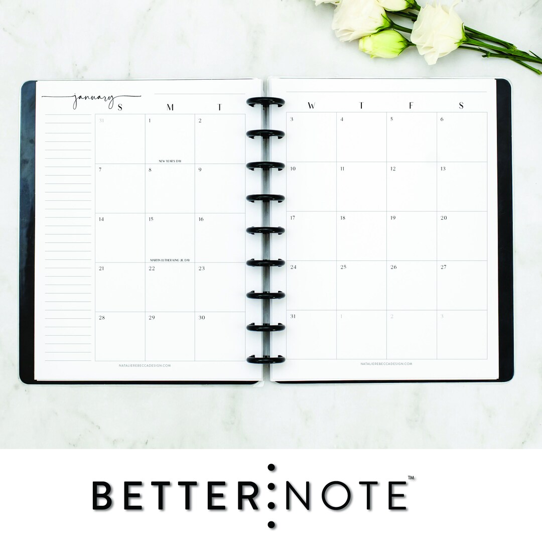 MONTHLY CALENDAR for Discbound Planners, MODERN Font, Happy Planner ...