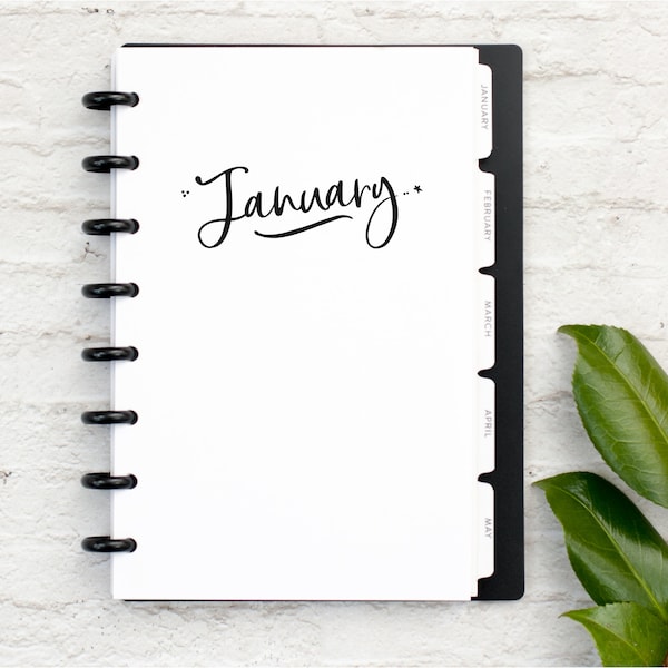 Weekly and Monthly HORIZONTAL Calendar with DIVIDERS for Discbound planners, WHIMSY font, Half Letter, Letter Size Circa Happy Planner