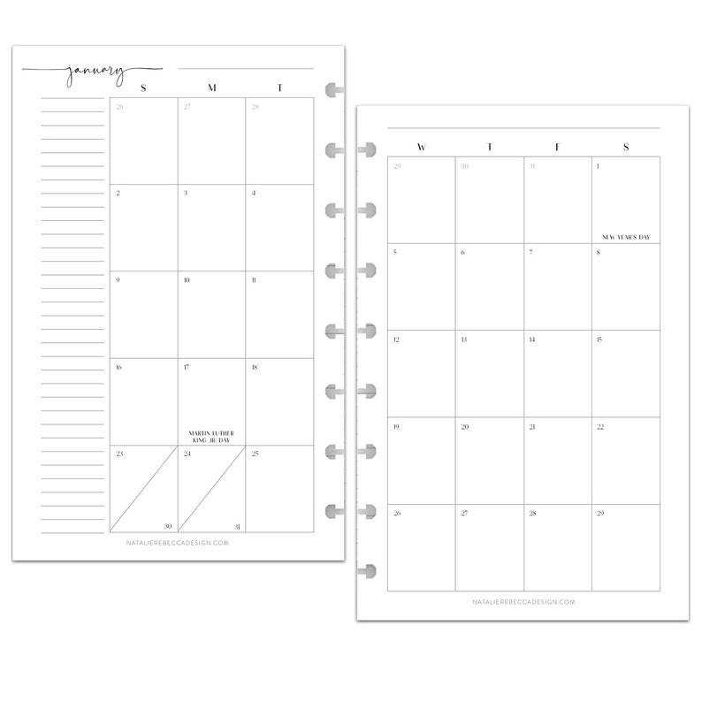 MONTHLY CALENDAR for Discbound Planners MODERN Font Happy - Etsy