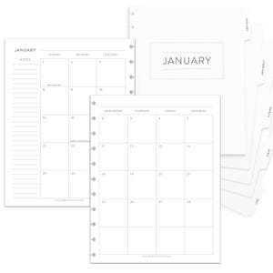 Dated HORIZONTAL Disbound Calendar Inserts and Monthly DIVIDERS, CLASSIC Font, Weekly Monthly Planner with Dividers