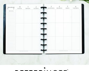 Weekly & Monthly VERTICAL Calendar, MODERN Font, Disc Bound Inserts, Happy Planner, Junior Size, Letter Sized Planner, Tul, Arc, 12 Months