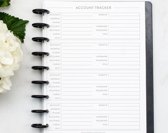 ACCOUNT TRACKER for Discbound Planner, Mini, Happy Planner, Junior Disc Bound, Letter, ARC, Tul, Half Letter, Budgeting, Finance, Disc Bound