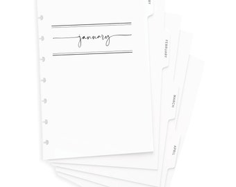 MONTHLY DIVIDERS for Disc Bound Planner, MODERN Font,  Junior Discbound, Letter Discbound, Happy Planner, Tabbed Dividers, 12 mo