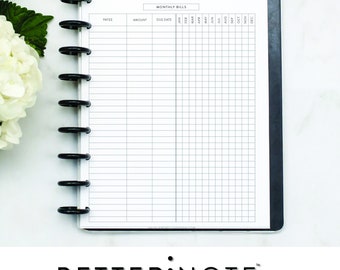 BILL TRACKER for Discbound Planner, Mini, Happy Planner, Junior Disc Bound, Letter, ARC, Tul, Half Letter, Budgeting, Finance, Disc Bound