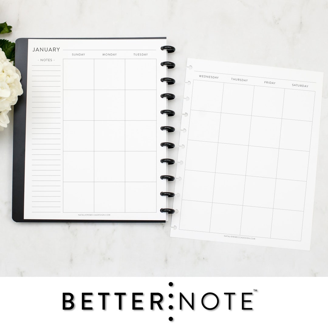 Undated MONTHLY CALENDAR for Discbound Planners, CLASSIC Font, Letter ...
