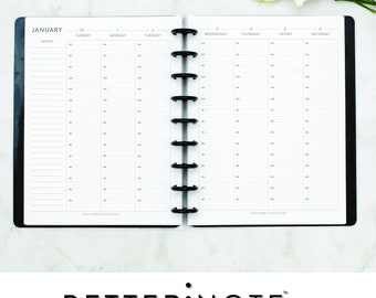 Weekly & Monthly HOURLY CALENDAR for Discbound Notebooks, CLASSIC Font, Happy Planner, Junior, Letter, Hourly, 12 months Dated