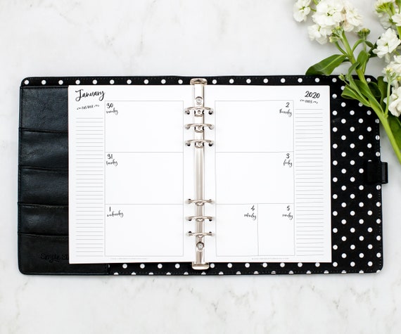 A5 Weekly HORIZONTAL Layout, Monthly and Horizontal Dated Calendar Pages, WHIMSY Font, Planner Refill, 6-ring
