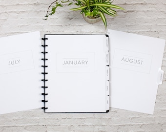 Weekly & Monthly VERTICAL Calendar with DIVIDERS, CLASSIC Font, Disc Bound Inserts, Happy Planner, Junior, Letter, Tul, Arc, Vertical