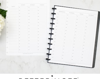 UNDATED HOURLY Calendar Weekly for Discbound Notebooks, CLASSIC Font, Weekly Monthly View, Happy Planner, Junior, Letter, Hourly, 6 months