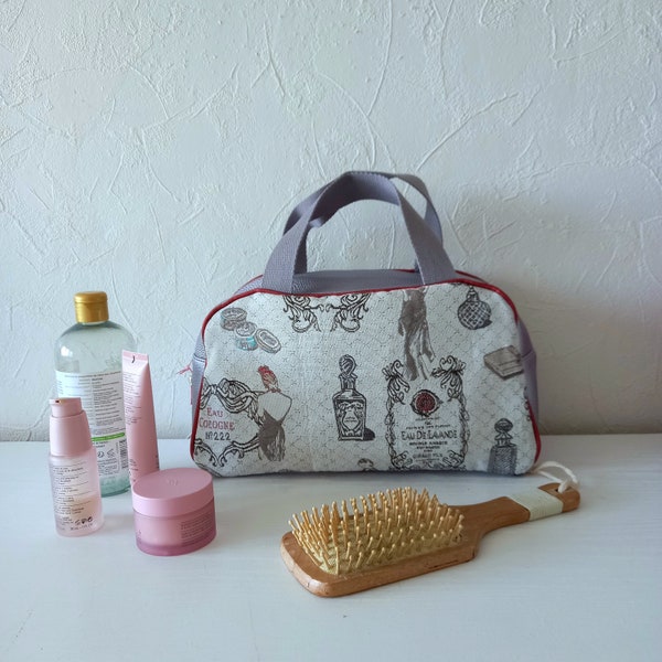 Trousse de toilette pour femme,trousse tissus multicolore romantique, trousse fourre tout motif rétro, cadeau pour elle fait main en France