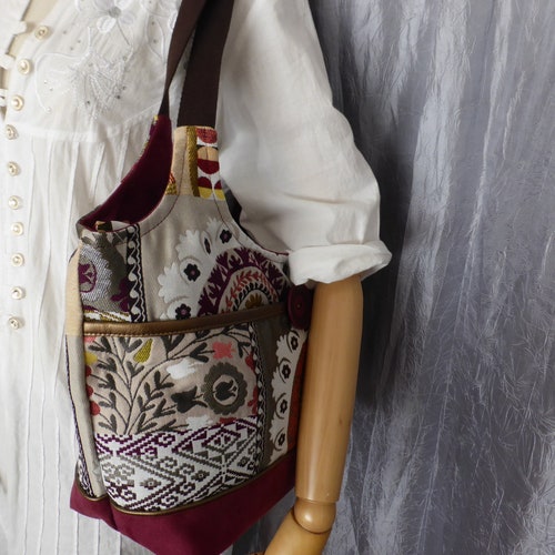 Handbag woman multicolored fabrics boho, handbag shoulder soft and light, unique bag shops for her handmade in France