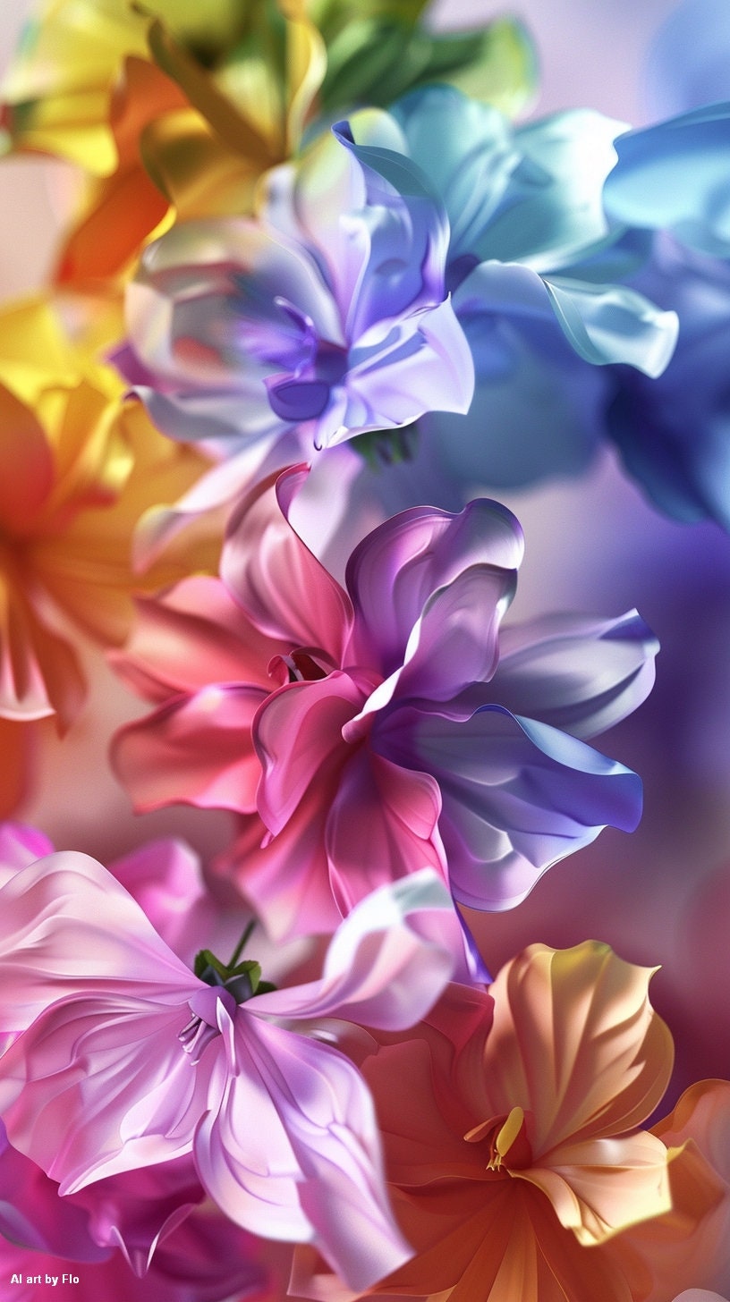 Colorful Flowers #1 - Digital Phone Wallpapers - Etsy Israel, image size:816x1456