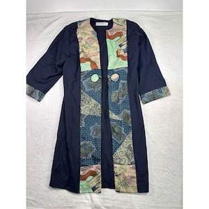 Ruby Ann Tobar-Blanco New Orleans Patchwork Kimono Duster Navy Blue Womens OS