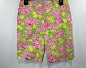 Lilly Pulitzer bermuda uit de jaren 90 roze en groene leeuw print maat 4