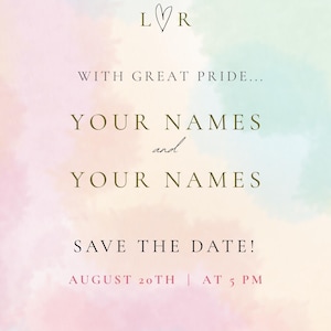 Pastel Pride Wedding &quot;Save The Date&quot;, Rainbow Design, LGBTQ+ Weddings, Proud Invites, Easily Customizable