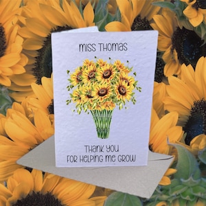 Lehrer Karte, personalisierte Lehrer pflanzbare Samen Karte, Sonnenblumen Karte, Samen Karte Geschenk, gesät Karte Geschenk, pflanzbare Samen Karte Geschenk