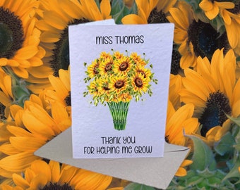 Teacher Card, Personalised Teacher Plantable Seed Card, Sunflower Card, Seed Card Gift, Seeded Card Gift, Plantable Seed Card Gift