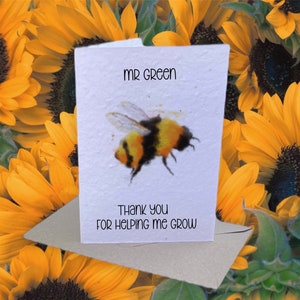 Carte de professeur, carte de semences plantable personnalisée pour professeur, carte d'abeille, cadeau de carte de semences, cadeau de carte de semences, cadeau de carte de semences plantables