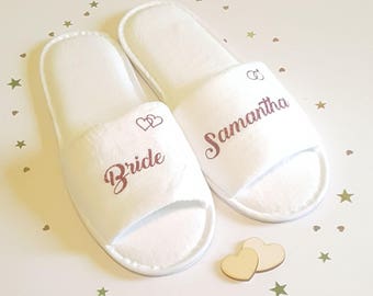 Bridesmaid Slippers, Personalised Luxury Wedding Slippers, Bridal Party Slippers, Bride Slippers, Wedding Slippers, Hen Party, Spa Slippers
