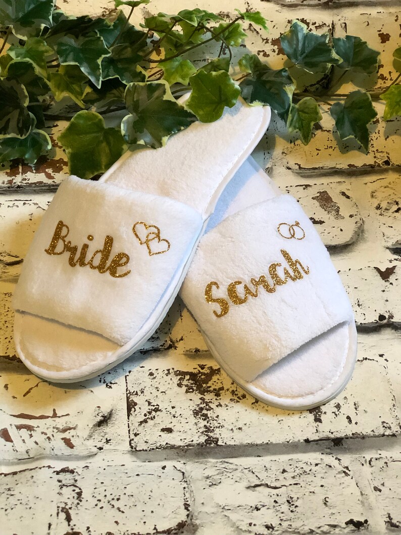gold wedding slippers