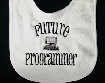 Future computer prammer embroidered bib