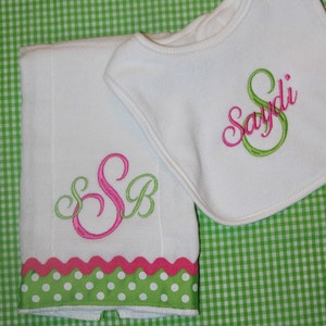 Custom monogrammed burp cloth and bib set