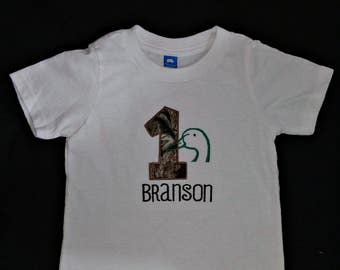 Custom appliqued duck hunting birthday shirt