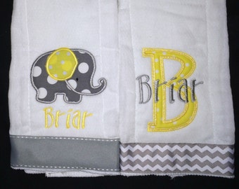 Custom appliqued  elephant burp cloths