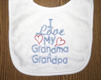 I love my Grandma & Grandpa custom embroidered bib