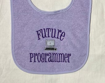 Future computer prammer embroidered bib