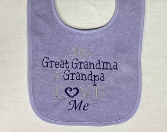 Mi bisabuela y mi abuelo Love Me babero bordado personalizado