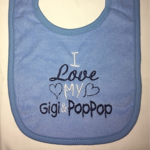 Ik hou van mijn Gigi & PopPop op maat geborduurde slabbetje