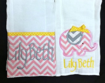 Custom appliqued  elephant burp cloths