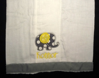 Custom appliqued  elephant burp cloth