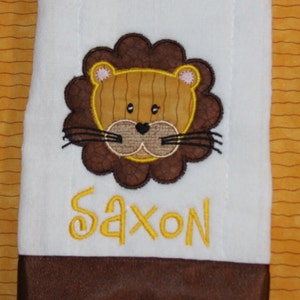 Custom appliqued lion burp cloth