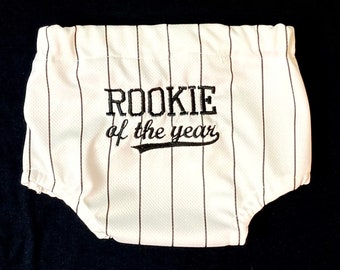 Rookie of the year pinstripe Baseball diaper cover