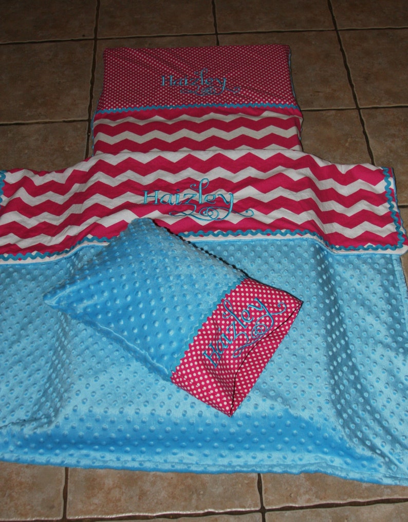 pillow and pillow case blanket Custom appliqued chevron nap mat cover