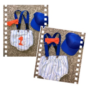 Baseball diaper cover, bow tie, suspenders and cap