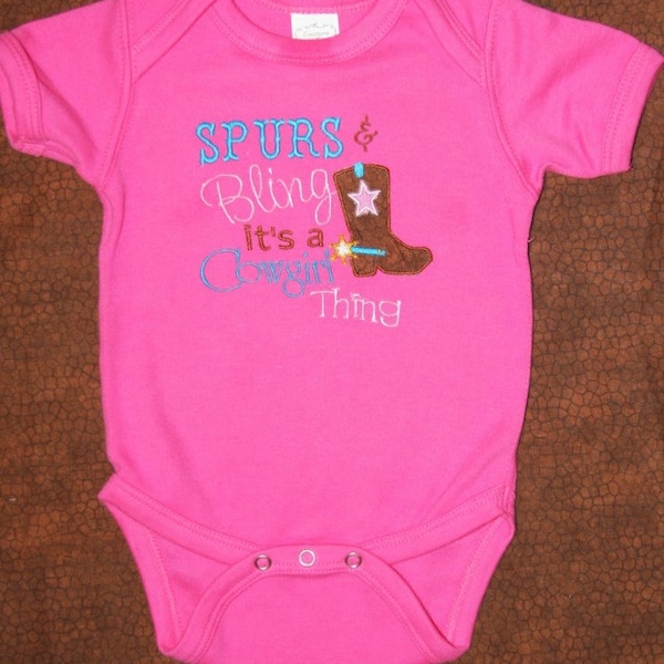 Spurs & Bling its a Cowgirl Thing appliqued bodysuit