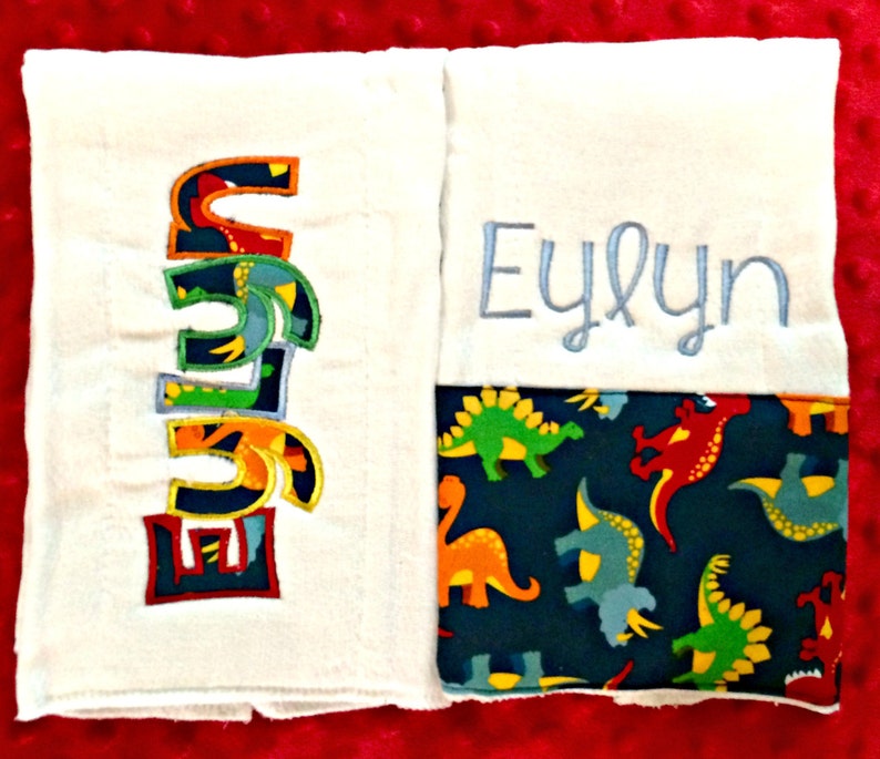 Dinosaur diaper changing blanket and coordinating burp cloths 2